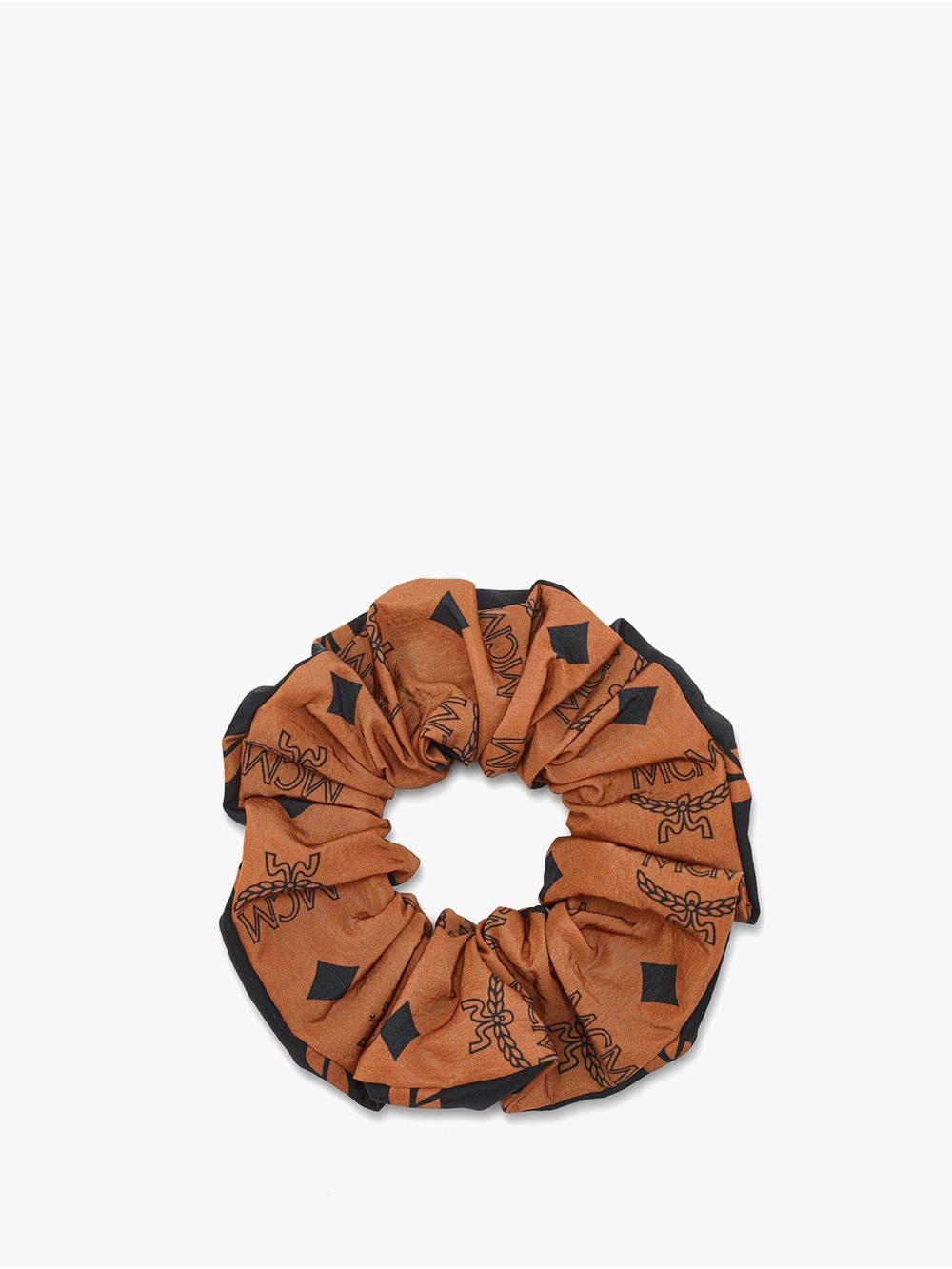 MCM Cognac Logo-Print Hair Scrunchie with Black Accents